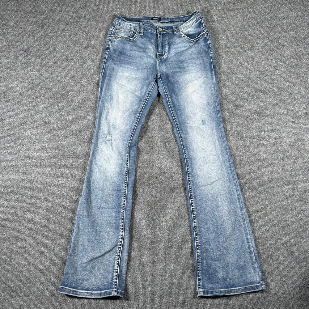 Flamingals Jeans Womens Size M Blue Flare Leg Viscose Blend Stretch Denim Y2K